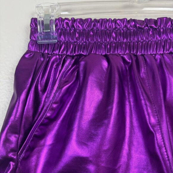 NWT Pesion Metallic Purple Hot Shorts High Waist Rave Festival Pockets Medium - Picture 2 of 13